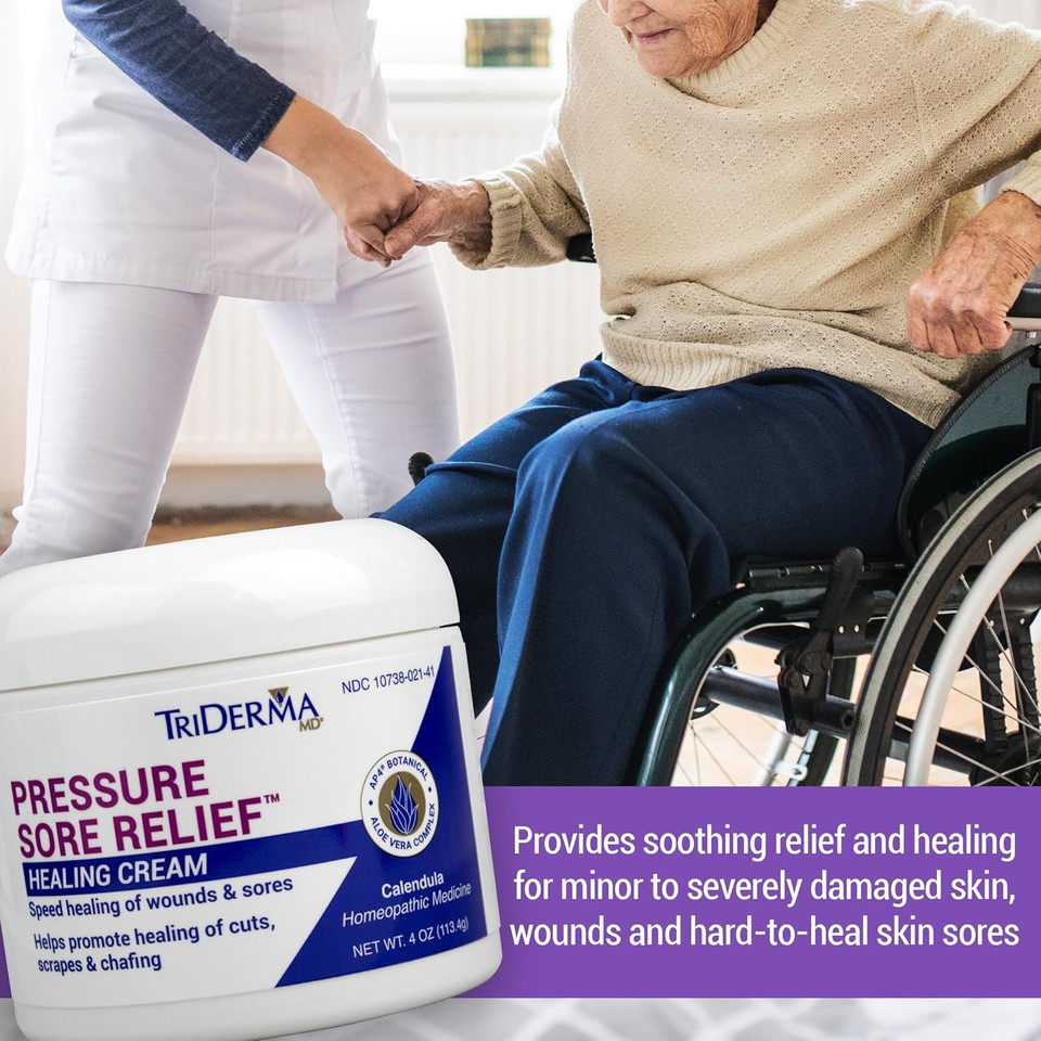 Triderma Md Pressure Sore Relief Healing Cream For Bed Sores Treatment, Ulcers, Pressure Sores, Wound Healing, Chafed Skin And Hard-To-Heal Skin Sores With Calendula And Ap4 Aloe, 4 Oz Jar