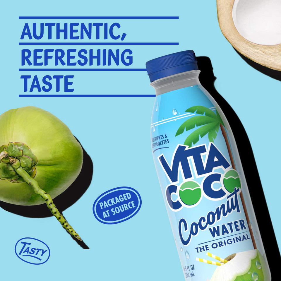 Vita Coco Coconut Water, Pure | Natural Hydrating Electrolyte Drink | Smart Alternative To Coffee, Soda, & Sports Drinks | Gluten Free | 16.9 Oz Slim Bottle (Pack Of 12)