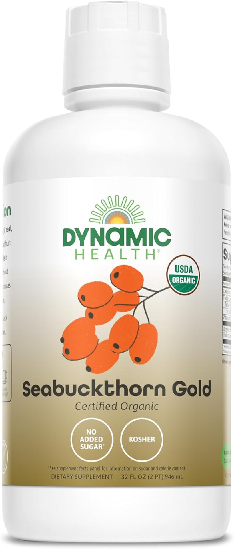 Dynamic Health Seabuckthorn Gold, Usda Certified Organic Sea Buckthorn, Omegas 3, 6, 9, No Additives, Antioxidant Support, Vegan, Gluten-Free, Non Gmo, Bpa-Free, 32 Fl Oz