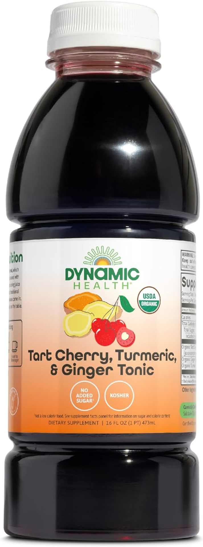 Dynamic Health Tart Cherry Juice Tonic with Turmeric & Ginger | Vegetarian and Kosher | Key Compounds | 16 Fl Oz