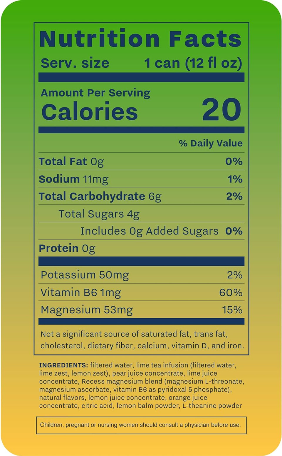 Recess Mood Magnesium Supplement Drink Calming Beverage, 12 Ounce, Pack Of 12 (Lime Citrus, 12 Pack)
