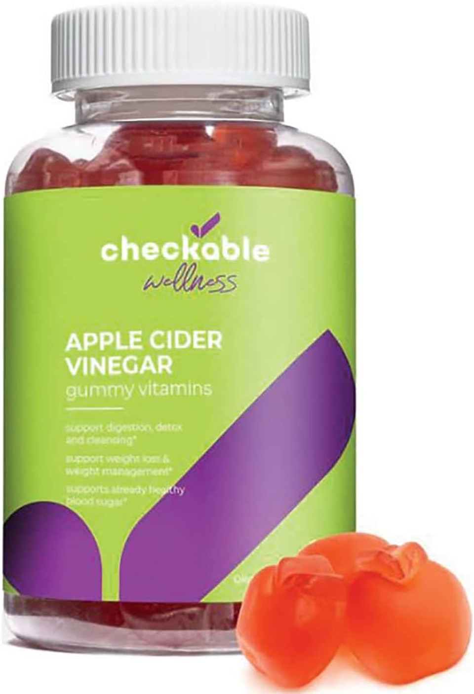 Checkableã¢Â® Apple Cider Vinegar Gummies - Support For Weight Management, Digestion, Gut Health, Detoxing, And More - Vegan, Gluten-Free, Non-Gmo Formula - 60 Gummies60 Count (Pack Of 1)