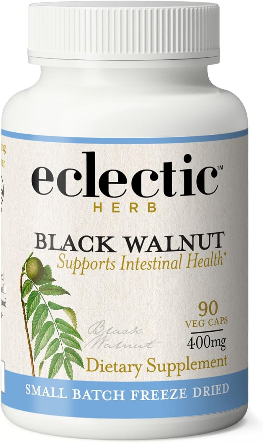 Eclectic Institute Raw Fresh Freeze-Dried Non-Gmo Black Walnut | Intestinal Support, Detox & Cleanse | 90 Ct (400 Mg)