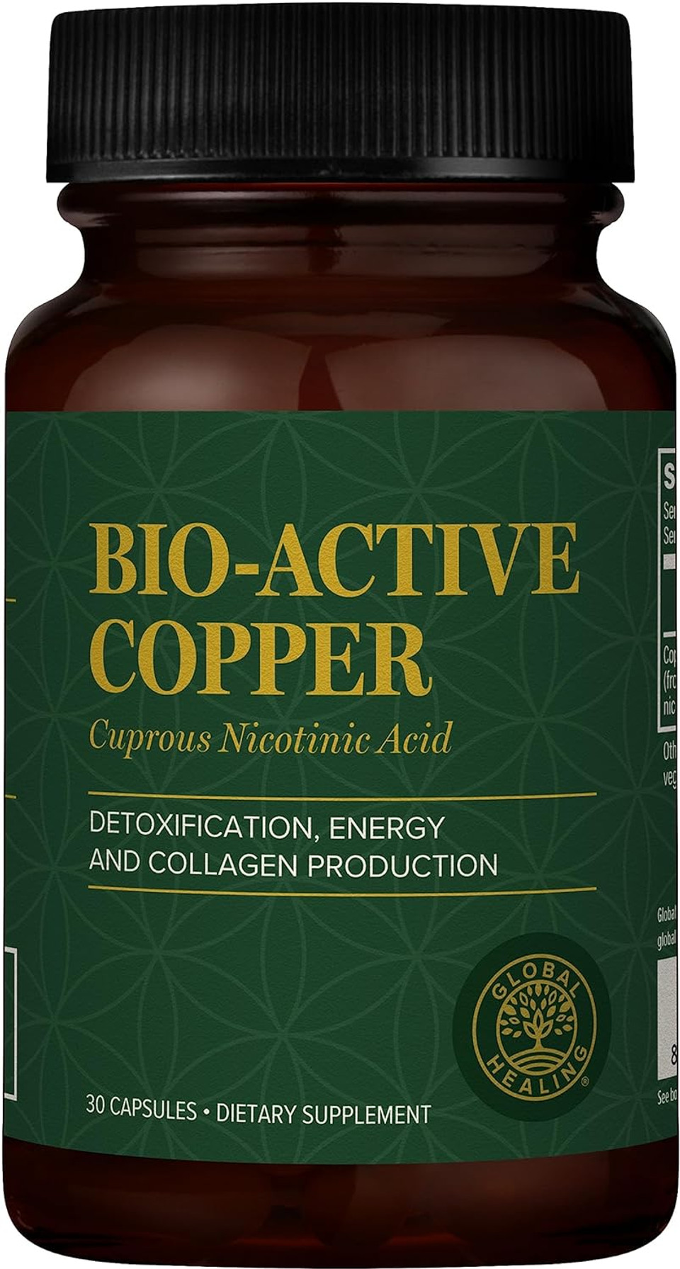 Global Healing Bio-Active Copper Supplement Cu1 - Cuprous Nicotinic Acid Helps Detox Body From Within - Supports Immune System & Red Blood Cell - Niacin Vitamin B3 Chelated Copper - 30 Capsules
