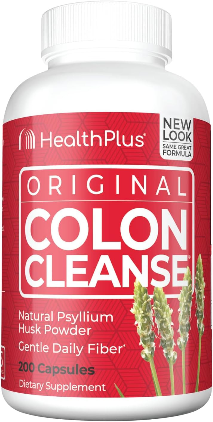 Health Plus Colon Cleanse Digestive Support | All Natural Daily Fiber For Toxin Elimination To Reduce Bloating | Supports Heart Health | 200 Capsules, 33 Servings
