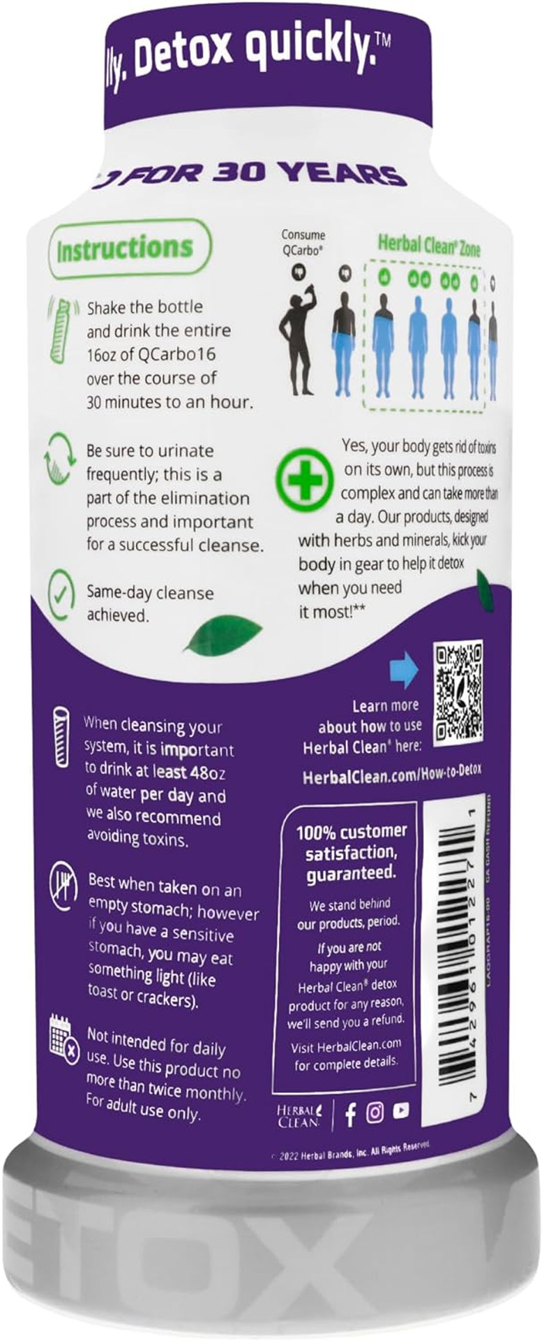 Herbal Clean Qcarbo16 Detox Cleanse, Premium Same-Day Detox, Grape Flavor, 16 Fl Oz