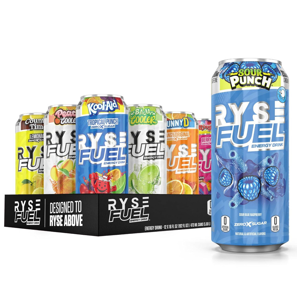 Ryse Up Supplements Ryse Fuel Sugar Free Energy Drink | Vegan Friendly, Gluten Free | 0 Calories | 200Mg Natural Caffeine | 12 Pack (Variety Pack)