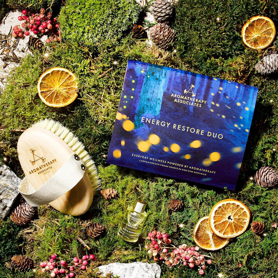 Aromatherapy Associates Energy Restore Duo, Revive Morning Bath & Shower Oil And Revive Body Brush. Made With Premium Essential Oils For Relaxation (2-Piece Set)