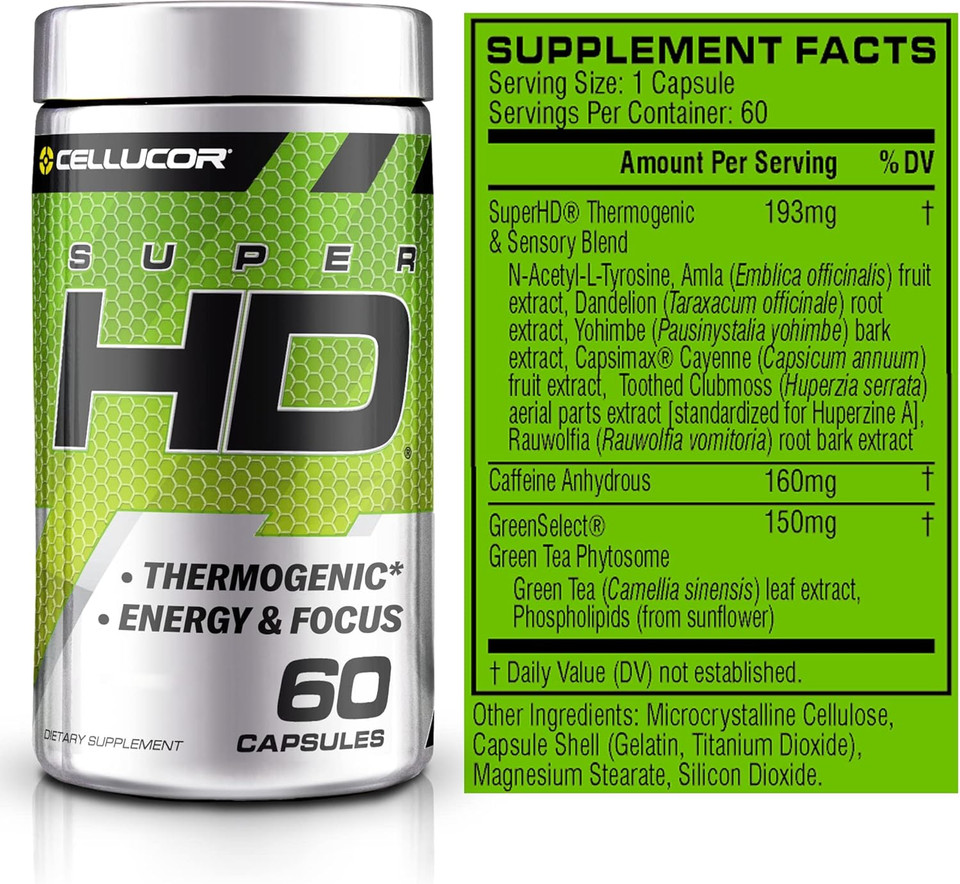 Cellucor Super Hd For Men & Women - Enhance Focus And Increase Energy - Capsimax, Green Tea Extract, 160Mg Caffeine & More 60 Servings