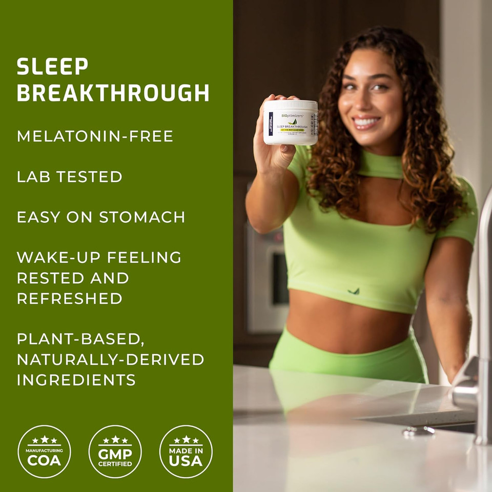 Bioptimizers Sleep Breakthrough 2.0  Natural Support Supplement | Calming Relief Aid Adults | Non Habit Forming | 202.5 G Powder Blue Berry Dreams