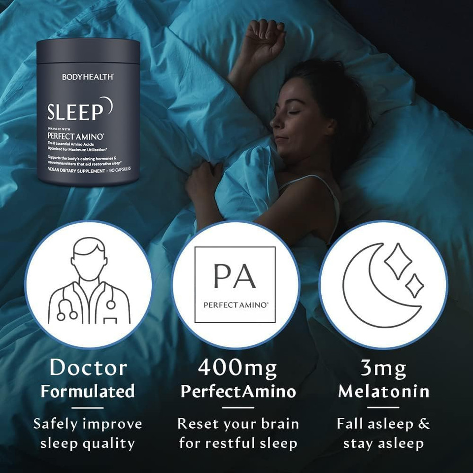 Bodyhealth Sleep, Healthy Sleep Ultra, Nighttime Sleep Aid, Sleep Supplements For Adults, 3 Mg Melatonin, Non Habit Forming Sleep Pills Enhanced With Perfectamino (90 Capsules)