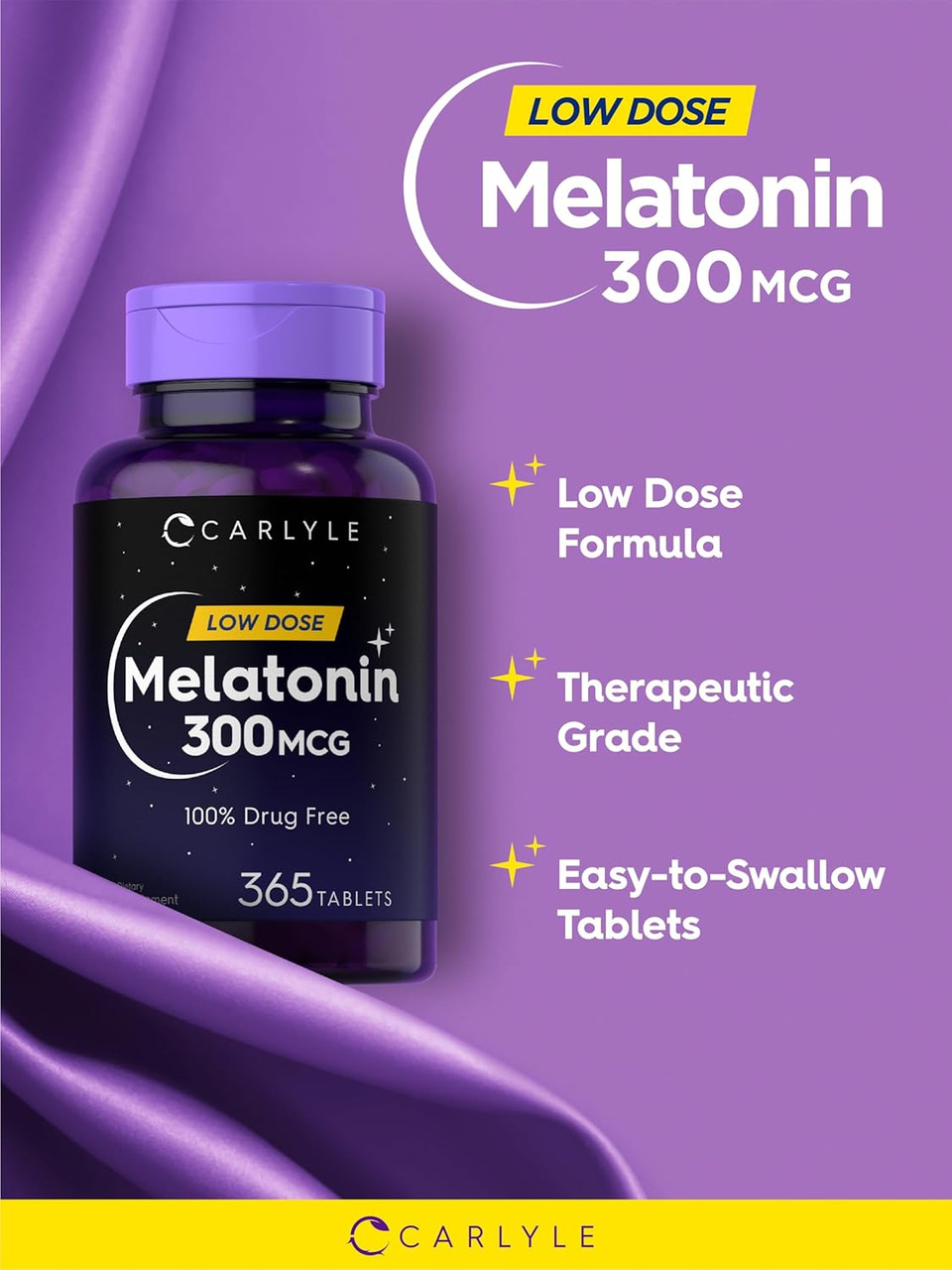 Carlyle Melatonin 300 Mcg | 365 Tablets | Low Dose | Vegetarian, Non-Gmo, Gluten Free