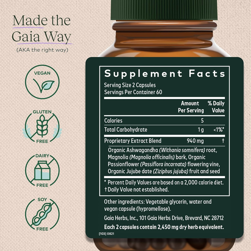 Gaia Herbs Sleepthru - Natural Sleep Support Supplement With Organic Ashwagandha Root, Organic Magnolia Bark, Passionflower, And Jujube Date - 120 Vegan Liquid Phyto-Capsules (60-Day Supply)120 Count (Pack Of 1)