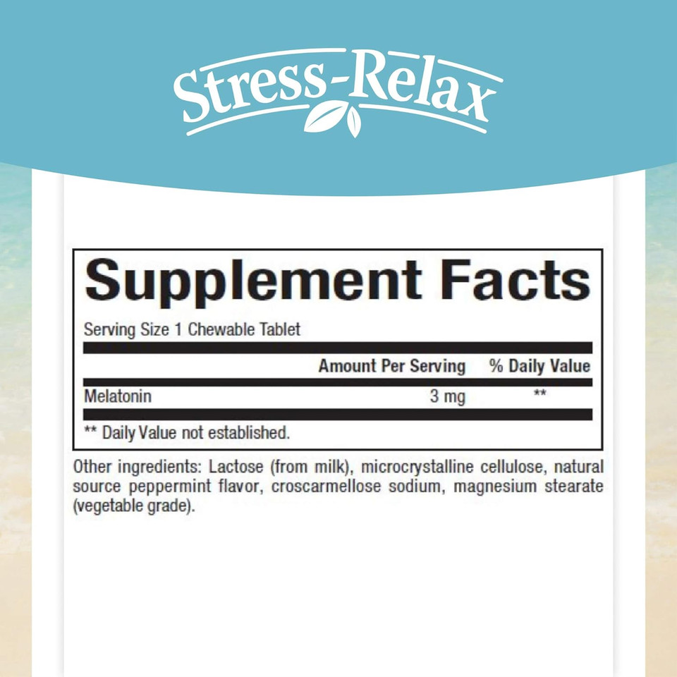Stress-Relax Melatonin 3 Mg By Natural Factors, Natural Sleep Aid, Resets The Sleep-Wake Cycle, 90 Chewable Tablets (90 Servings), Peppermint Flavor