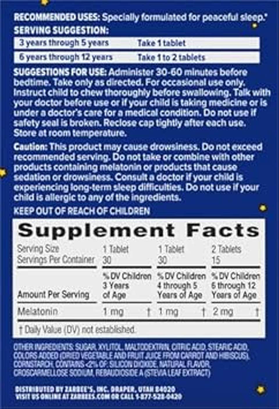 Zarbee'S Kids 1Mg Melatonin Chewable Tablet, Drug-Free & Effective Sleep Supplement, Easy To Take Natural Grape Flavor Tablets For Children Ages 3 And Up, 30 Count