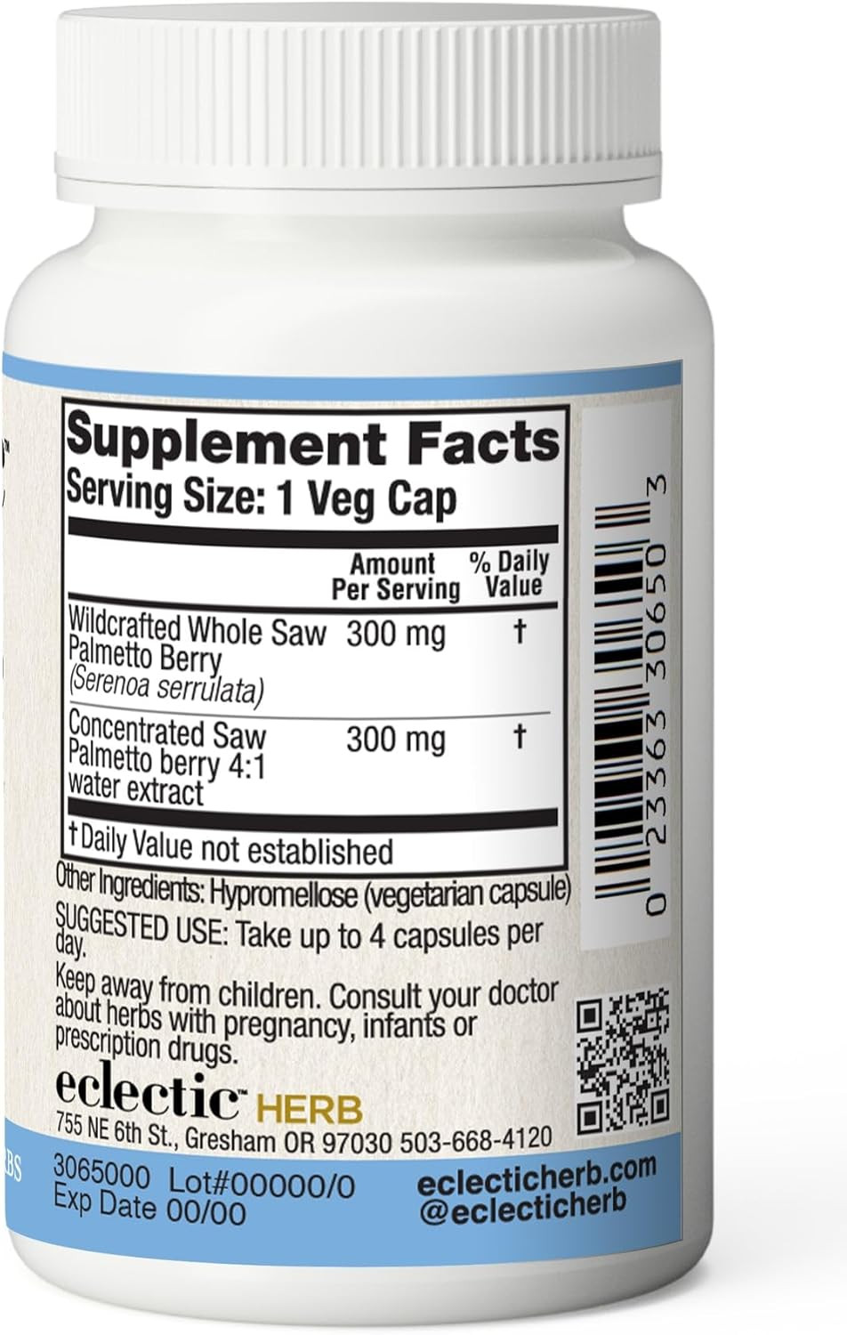 Eclectic Institute Fresh Freeze-Dried Saw Palmetto - 600 Mg - 240 Vegetarian Capsules