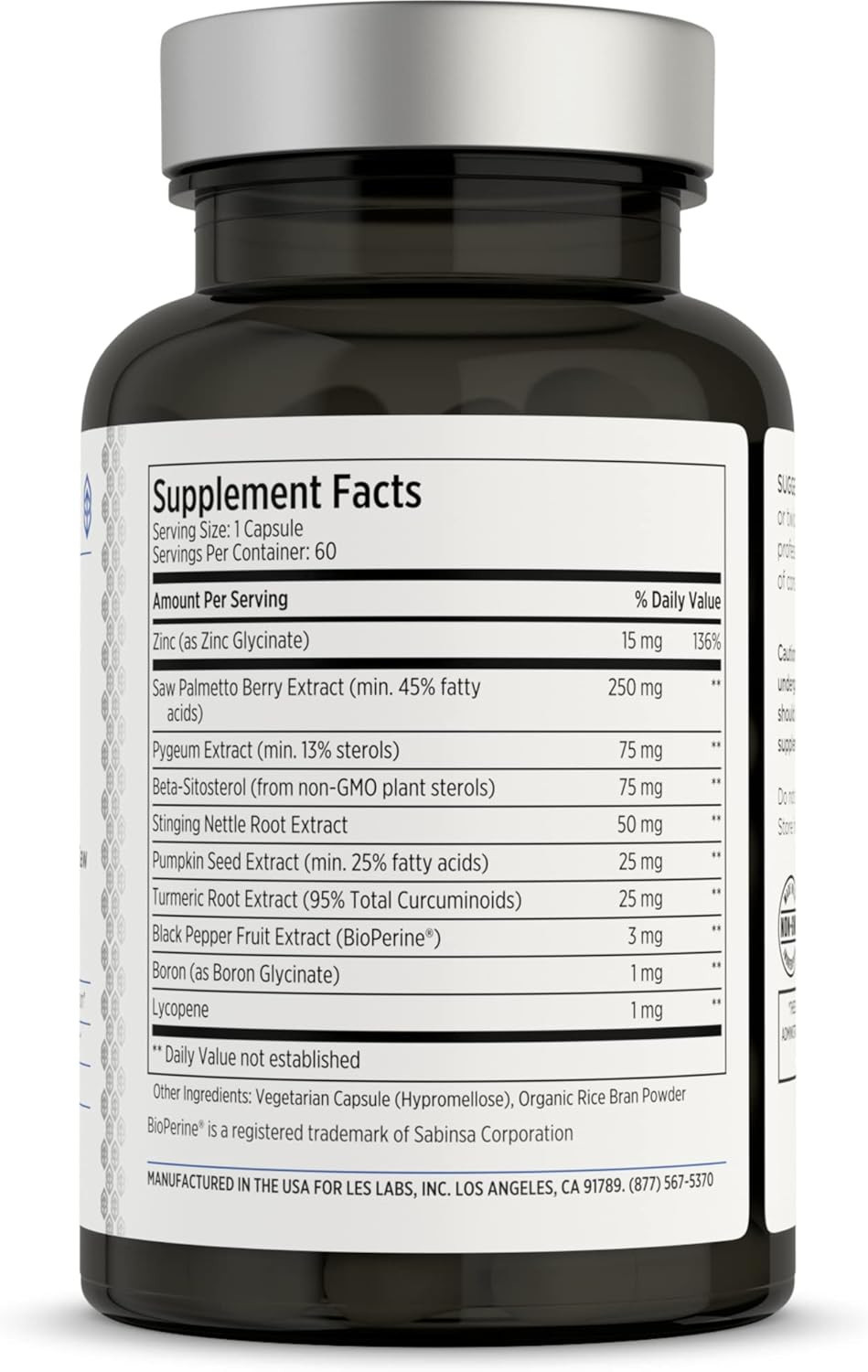 Les Labs Prostate Health  Prostate Support, Urinary Tract Health, Fewer Bathroom Visits & Improved Sleep  Saw Palmetto, Pygeum, Beta Sitosterol & Nettle Root  Non-Gmo Supplement  60 Capsules