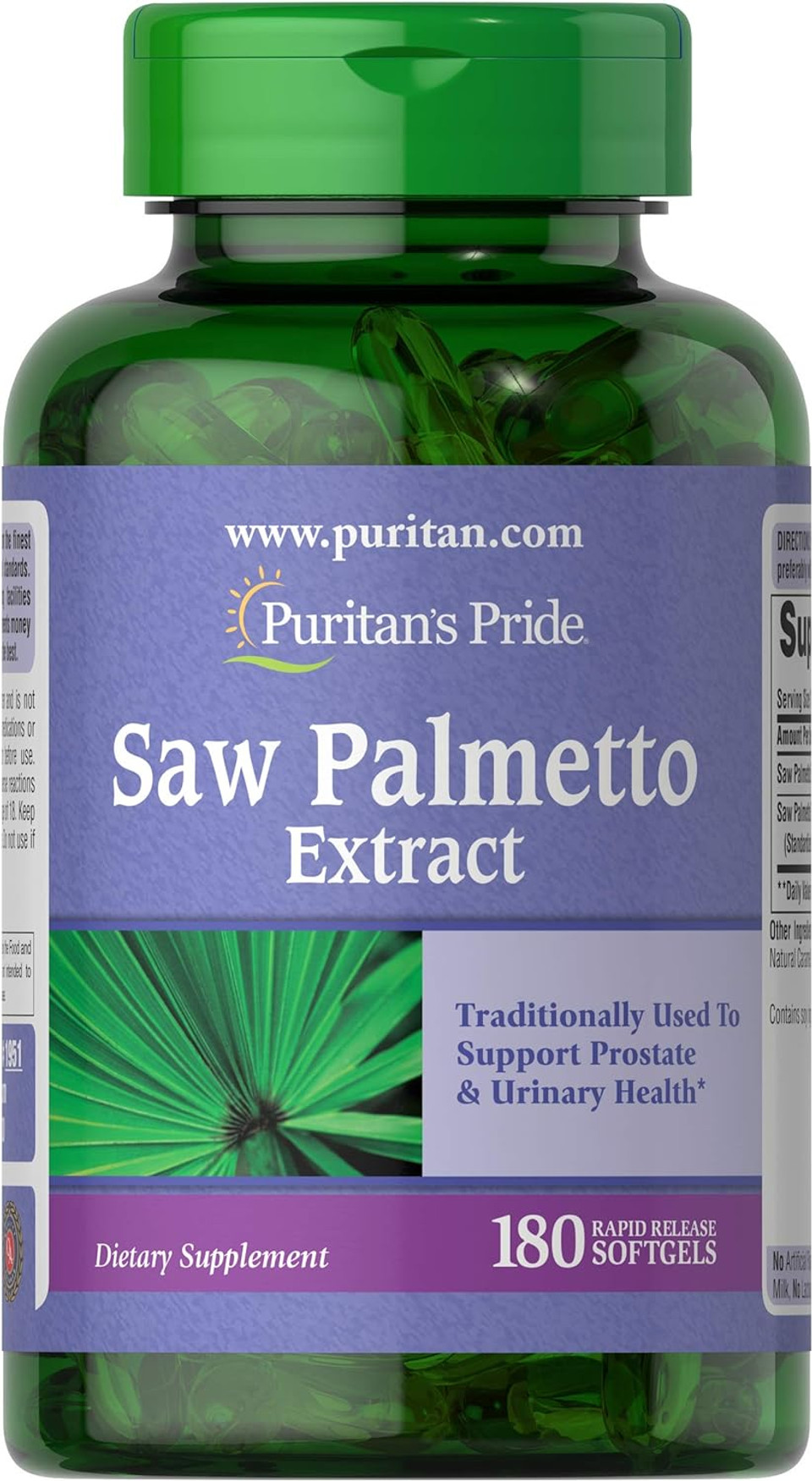 Puritan'S Pride Saw Palmetto Extract, Supports Urinary Function And Promotes Prostate Heatlh,Softget 180 Count180 Count (Pack Of 1)