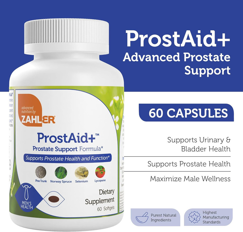 Zahler Prostaid+ Prostate Supplements For Men With Lycopene & Norway Spruce For Urine Flow, Prostate Support - Made In Usa, Kosher - Prostate Health Supplements For Men (60 Vegetarian Softgels)
