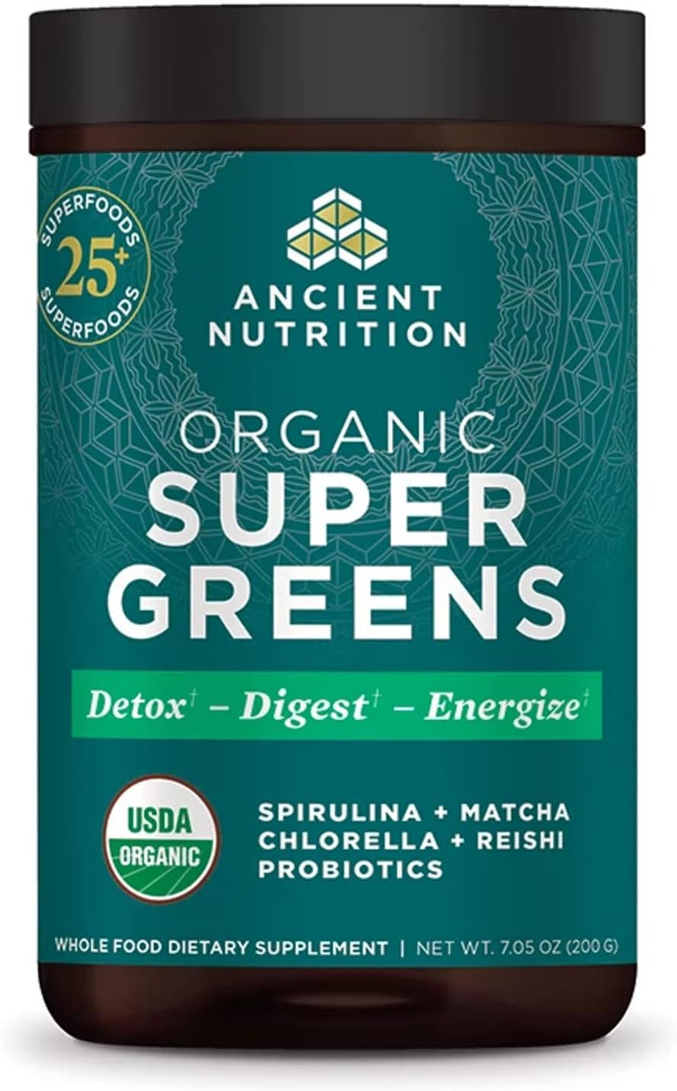 Ancient Nutrition Super Greens Powder, Organic Superfood Powder With Probiotics Made With Spirulina, Chlorella, Matcha, And Digestive Enzymes, 25 Servings, 7.5Oz