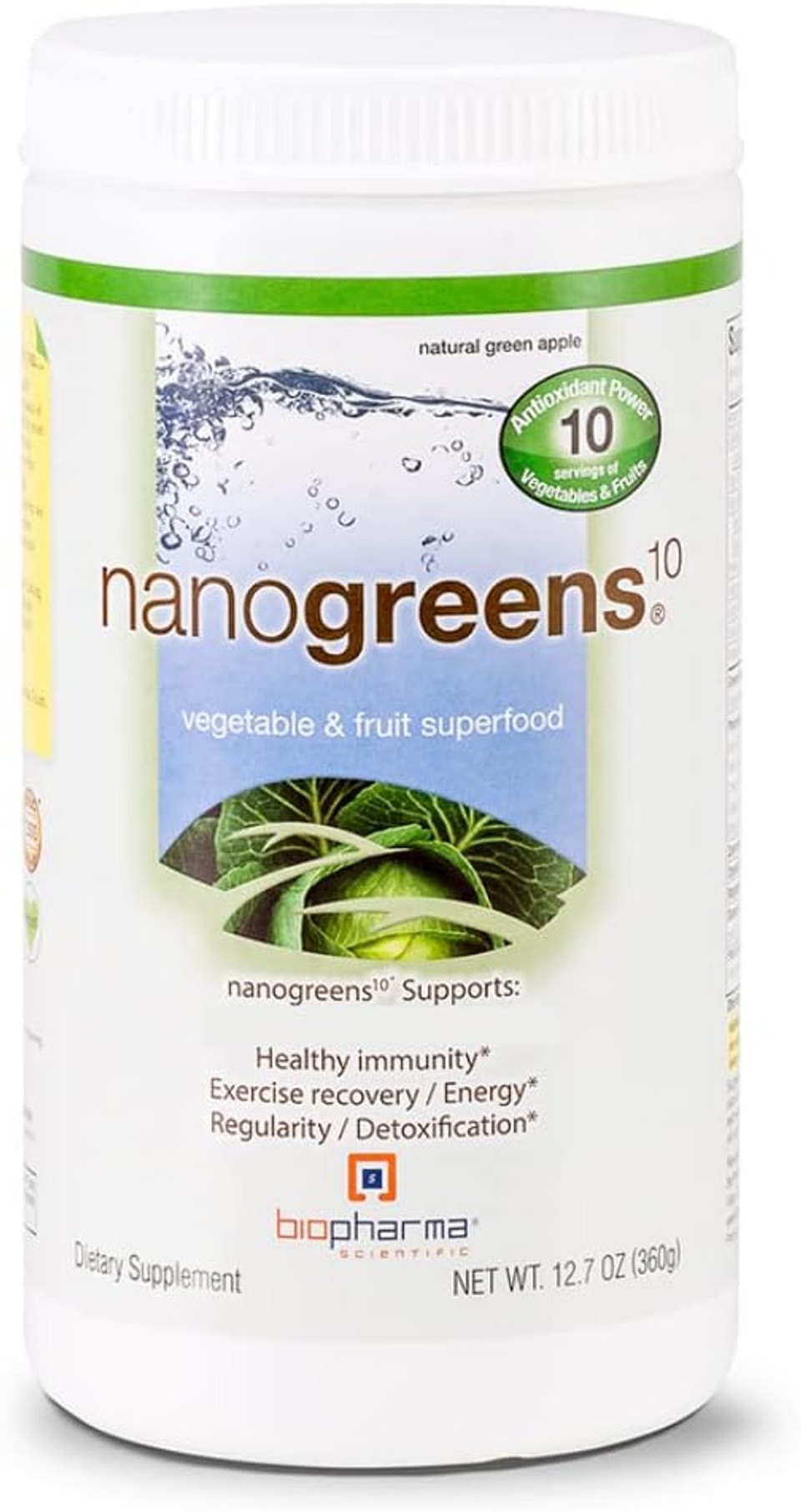 Biopharma Scientific Nanogreens : Greens Superfood Fruit & Vegetable Powder Smoothie Mix For Digestive Health & Immunity With Spirulina, Chlorella, Kale, Spinach, Plant Based Enzymes, Natural Green Apple Flavor, 30 Servings