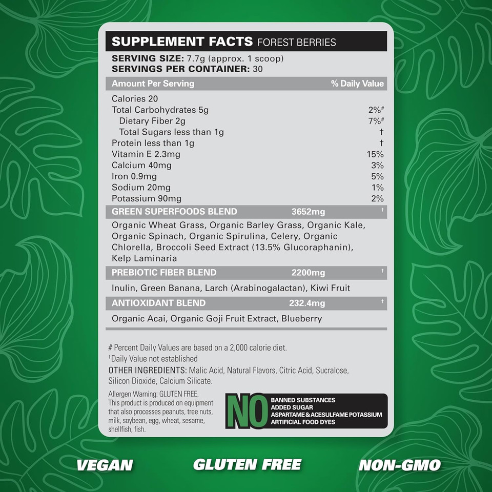 Ehplabs Oxygreens Super Greens Powder - Spirulina & Chlorella Superfood, Green Juice Powder & Greens Supplements With Prebiotic Fibre, Antioxidants & Immunity Support, 30 Serves (Forest Berries)