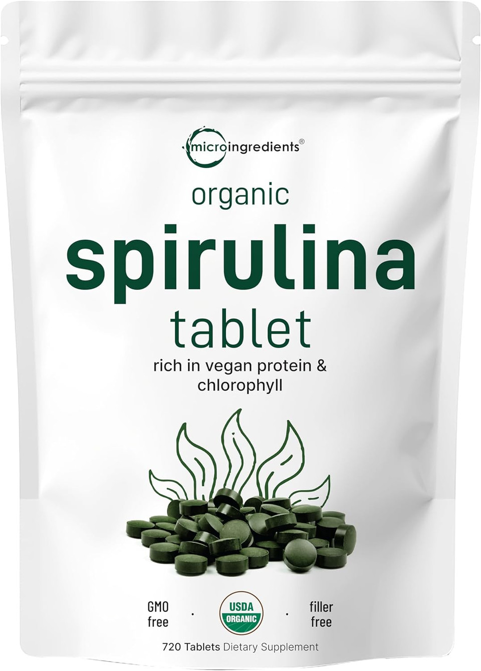 Micro Ingredients Organic Spirulina Supplement, 3000Mg Per Serving, 720 Tablets (4 Month Supply), No Filler & Non-Gmo, Rich In Vegan Protein, Vitamins & Prebiotics, Premium Spirulina Pills