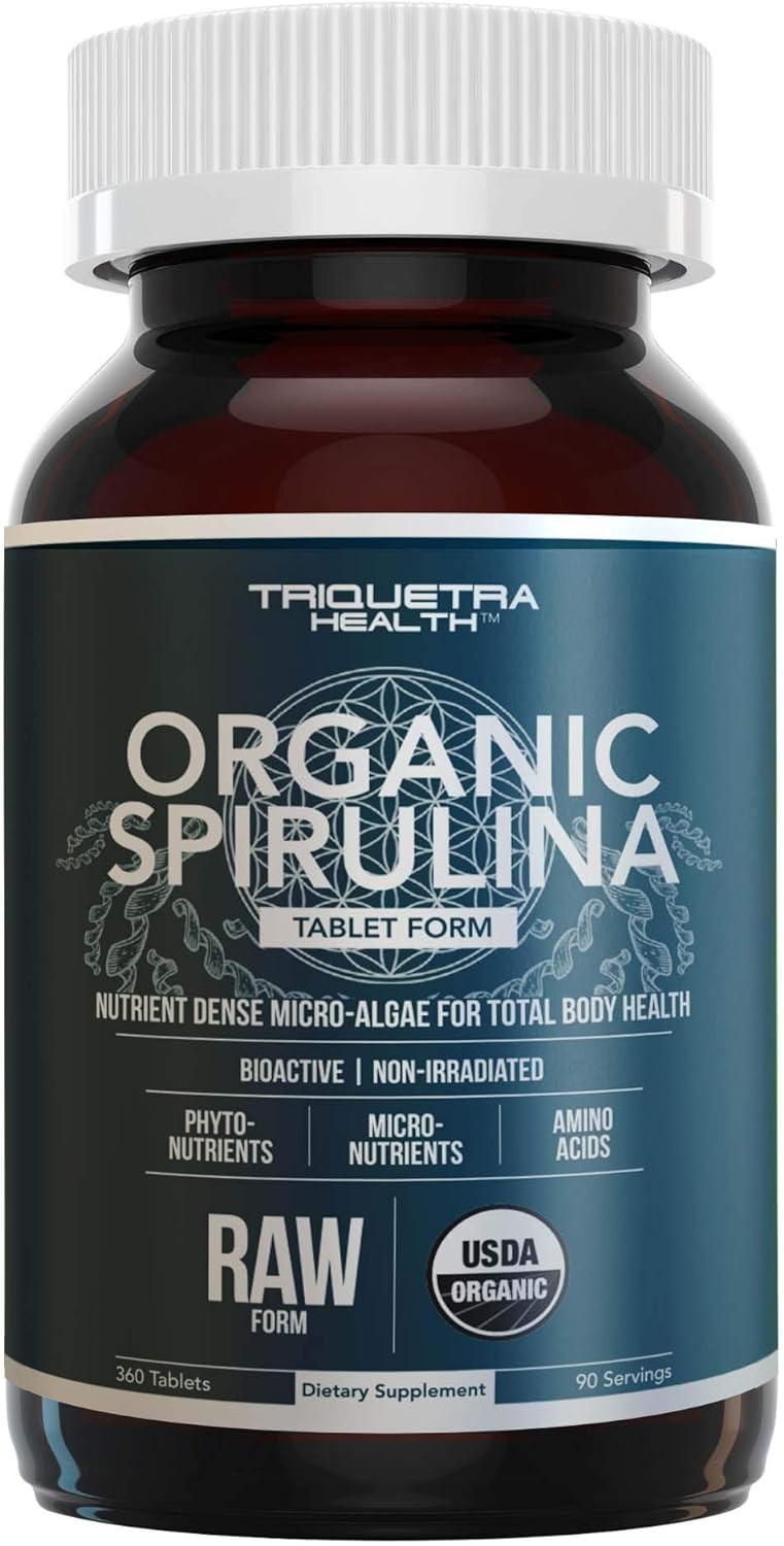 Organic Spirulina Tablets (360 Tablets) - Made With Parryã¢Â® Spirulina, The Best Spirulina In The World, Highest Nutrient Density - Non-Irradiated, 3 Organic Certifications (90 Servings)