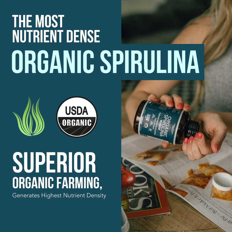 Organic Spirulina Tablets (360 Tablets) - Made With Parryã¢Â® Spirulina, The Best Spirulina In The World, Highest Nutrient Density - Non-Irradiated, 3 Organic Certifications (90 Servings)