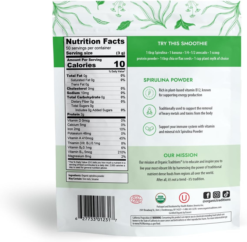 Organic Traditions Spirulina Powder - 5.3Oz