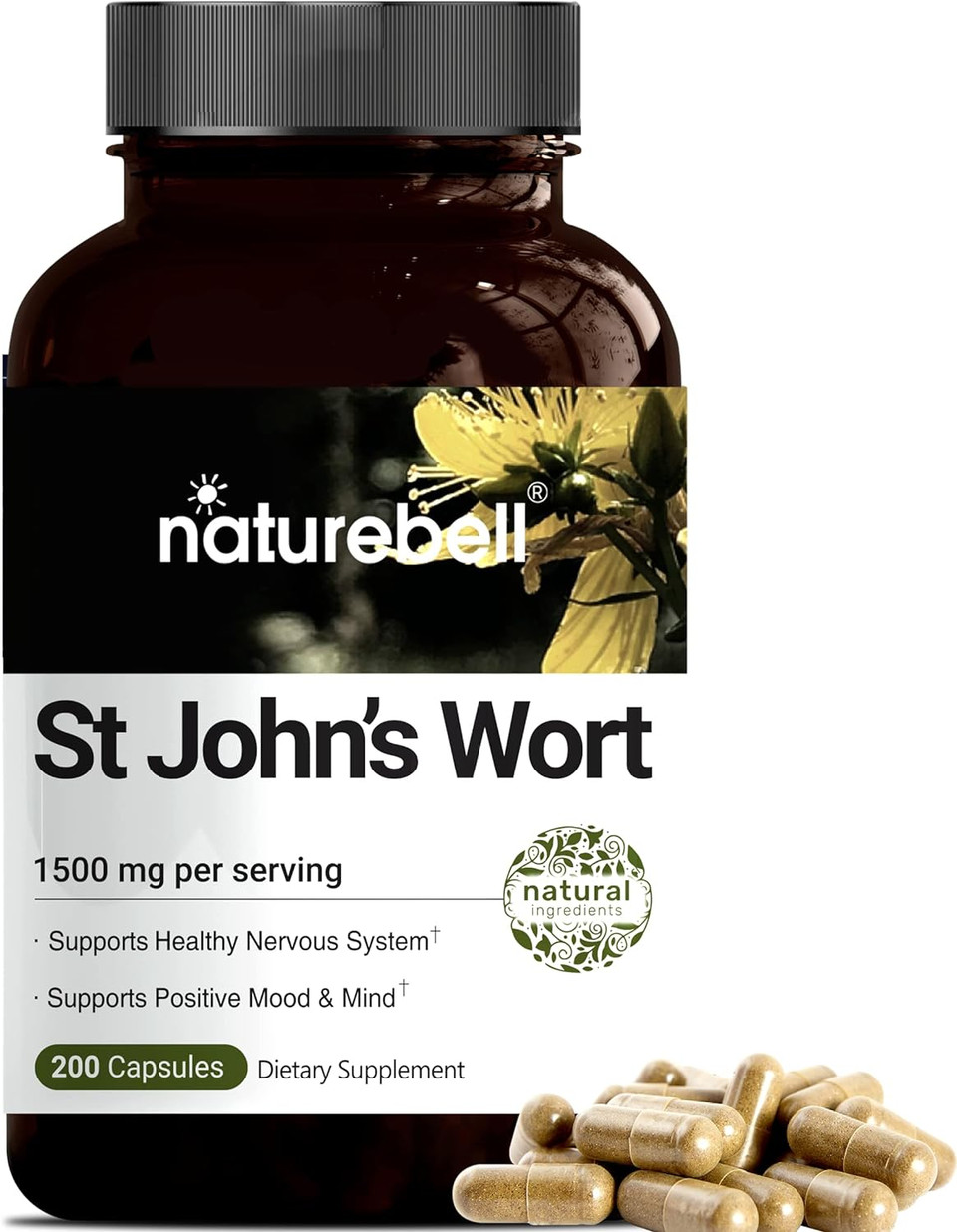St John'S Wort Supplement, 1500Mg Per Serving With 2250Mcg Hypericin, 2 In 1 Formula St John'S Wort Complex, 200 Capsules, Promote Emotional Balance, Joyful Mood & Stress Response