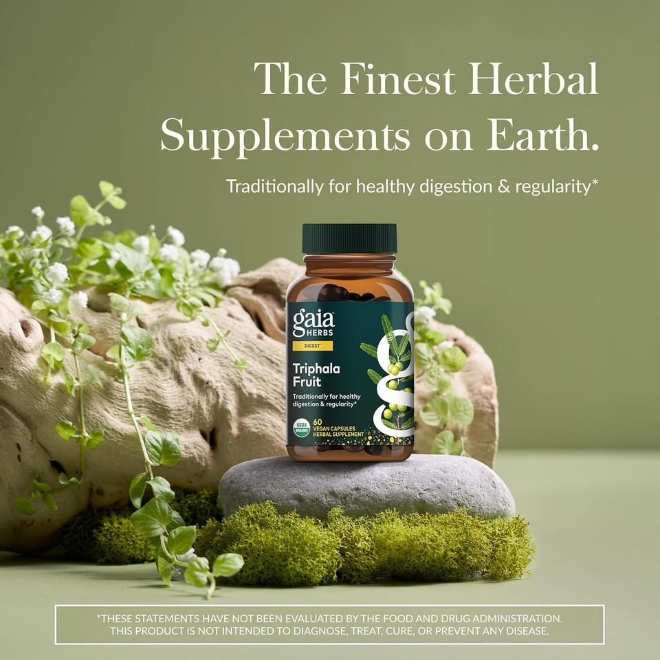 Gaia Herbs Triphala Fruit - Supports Digestive Health - Gently Cleanses Your System* - With Amla Fruit, Belleric Myrobalan, And Chebulic Myrobalan - 60 Vegan Capsules (30-Day Supply)