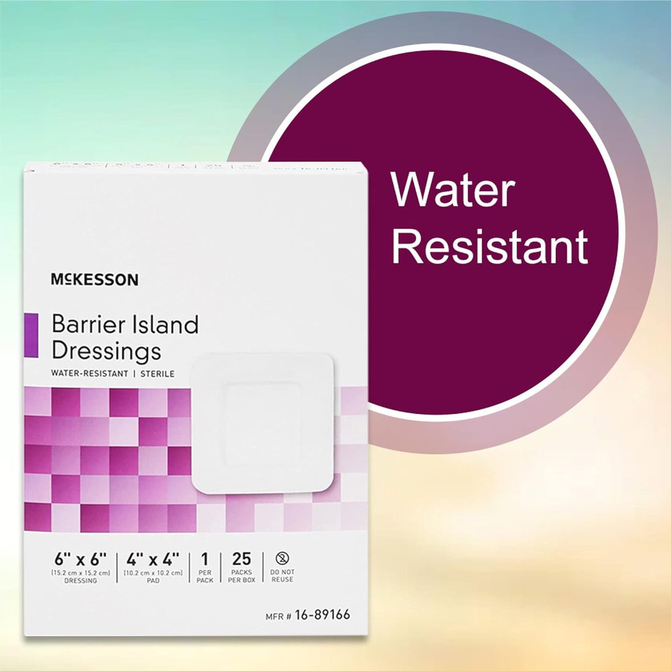 Mckesson Barrier Island Dressing, Sterile, Water-Resistant, 6 In X 6 In, 25 Count, 4 Packs, 100 Total6 X 6 Inch ( 100 Ct)
