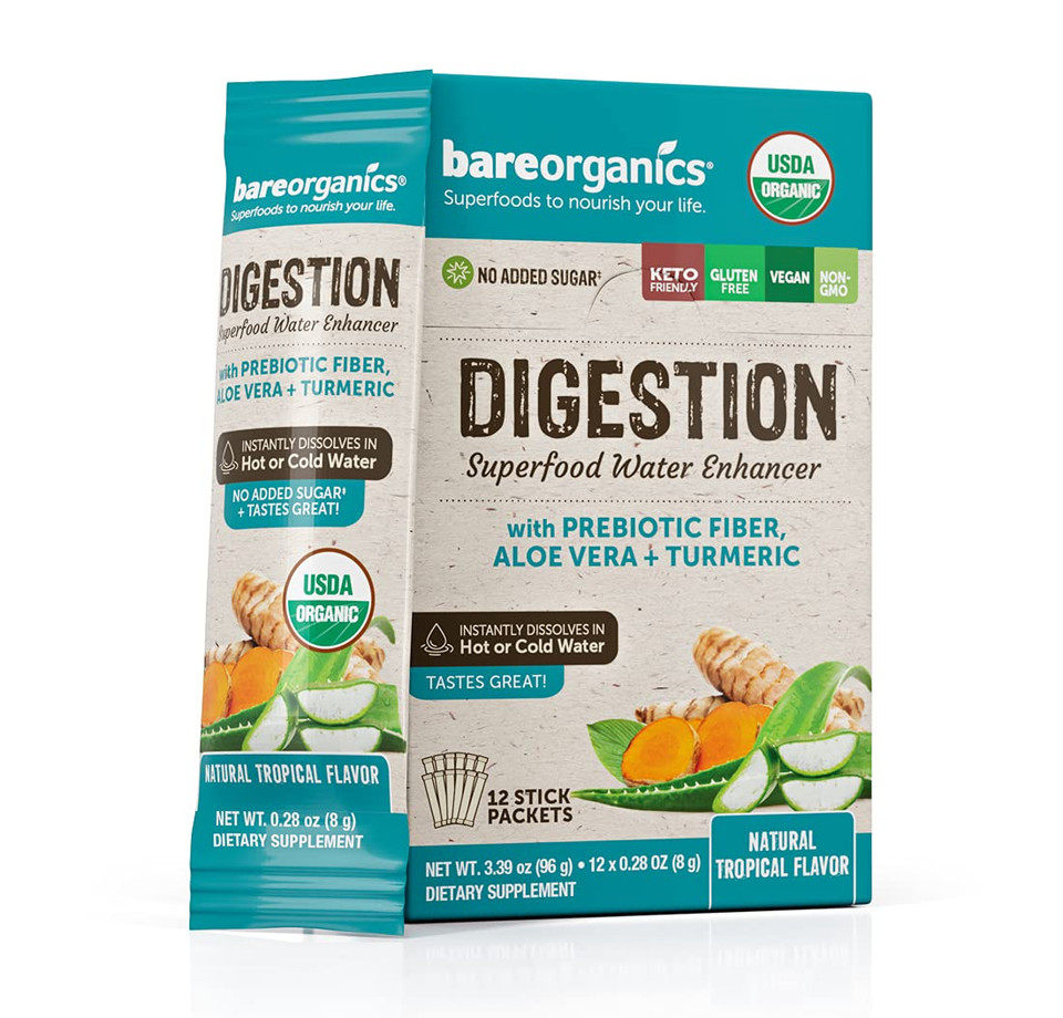 Bareorganics Bareorganics On-The-Go Digestion Superfood Water Enhancer (Organic) (12 Stick Packs), 12 Count