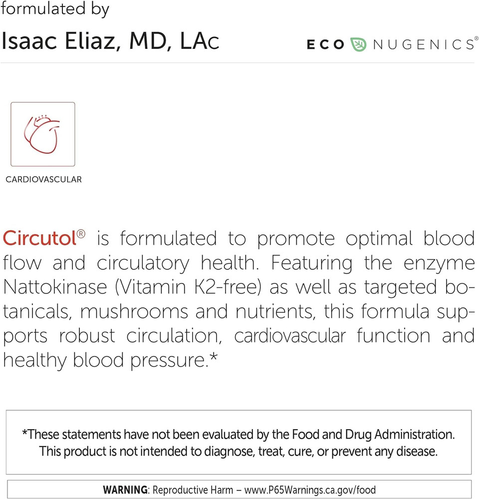 Econugenics Circutol Blood Pressure Supplement For Heart Support With Nattokinase, Hawthorn Extract, L-Carnitine, Salvia Root, Reishi, And Cordyceps Mushrooms - 60 Capsules Econugenics Circutol Blood Pressure Supplement For Heart Support With Nattokinase, Hawthorn Extract, L-Carnitine, Salvia Root, Reishi, And Cordyceps Mushrooms - 60 Capsules