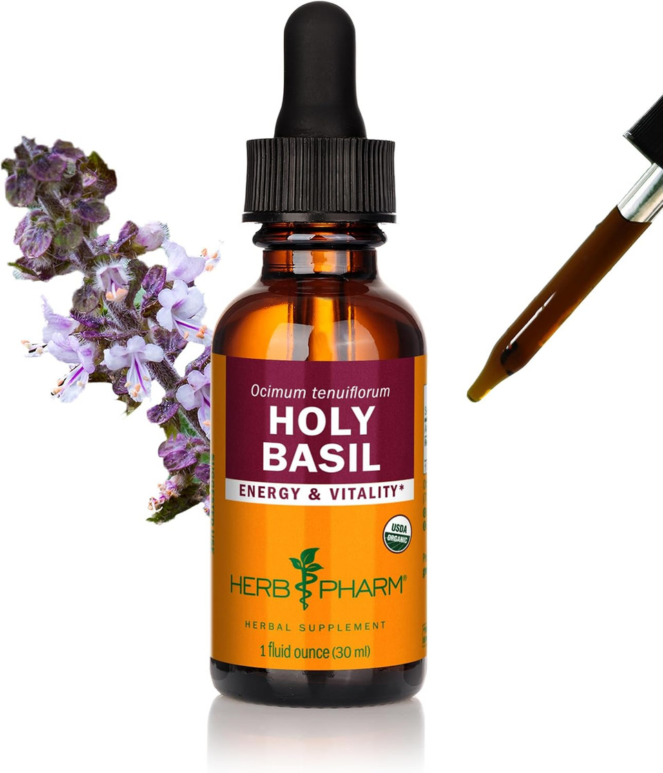 Herb Pharm Certified Organic Holy Basil (Tulsi) Extract For Energy And Vitality, 1 Ounce (Dbas01)