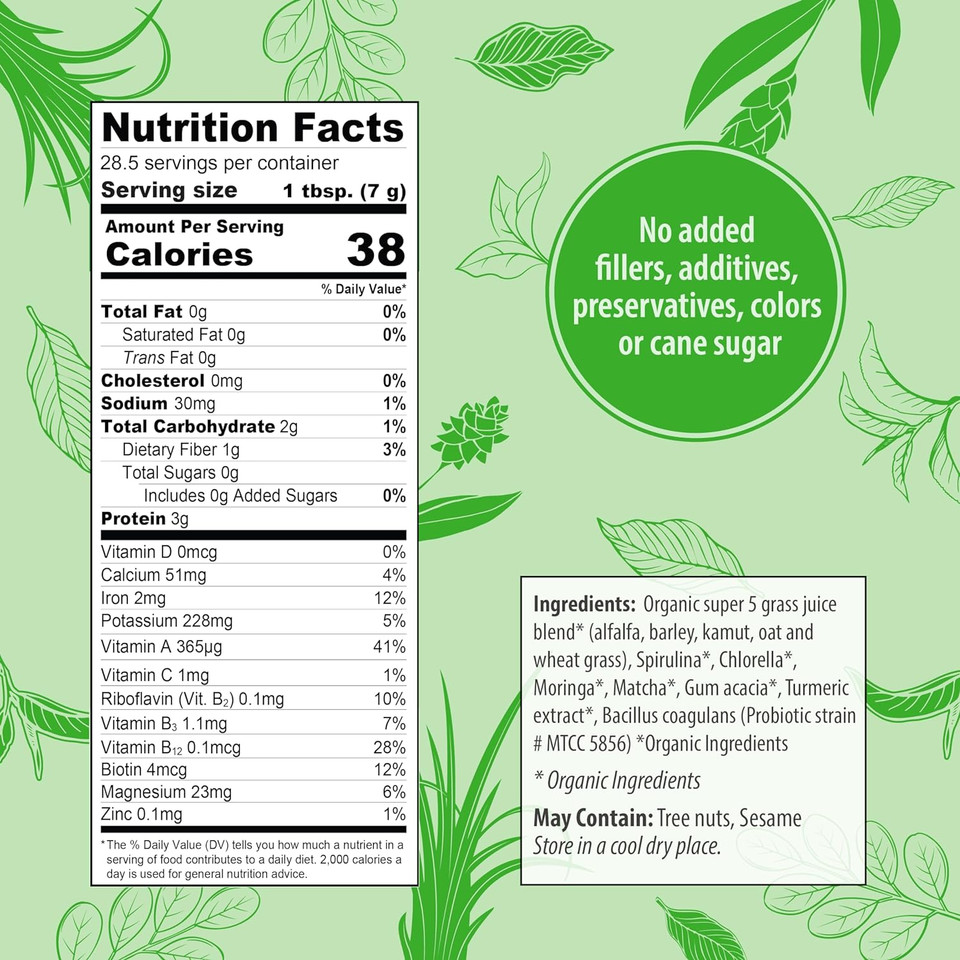Organic Traditions Supergreens With Turmeric | Unflavored Organic Greens Powder | 200G / 7Oz Bag