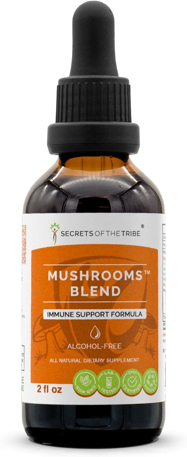 Secrets Of The Tribe Mushrooms Blend Alcohol-Free, Glycerite Chaga, Shiitake, Maitake, Cordyceps, Reishi Mushroom. Tincture, Herbal Extract Immune Support Formula 2 Oz2 Fl Oz (Pack Of 1)