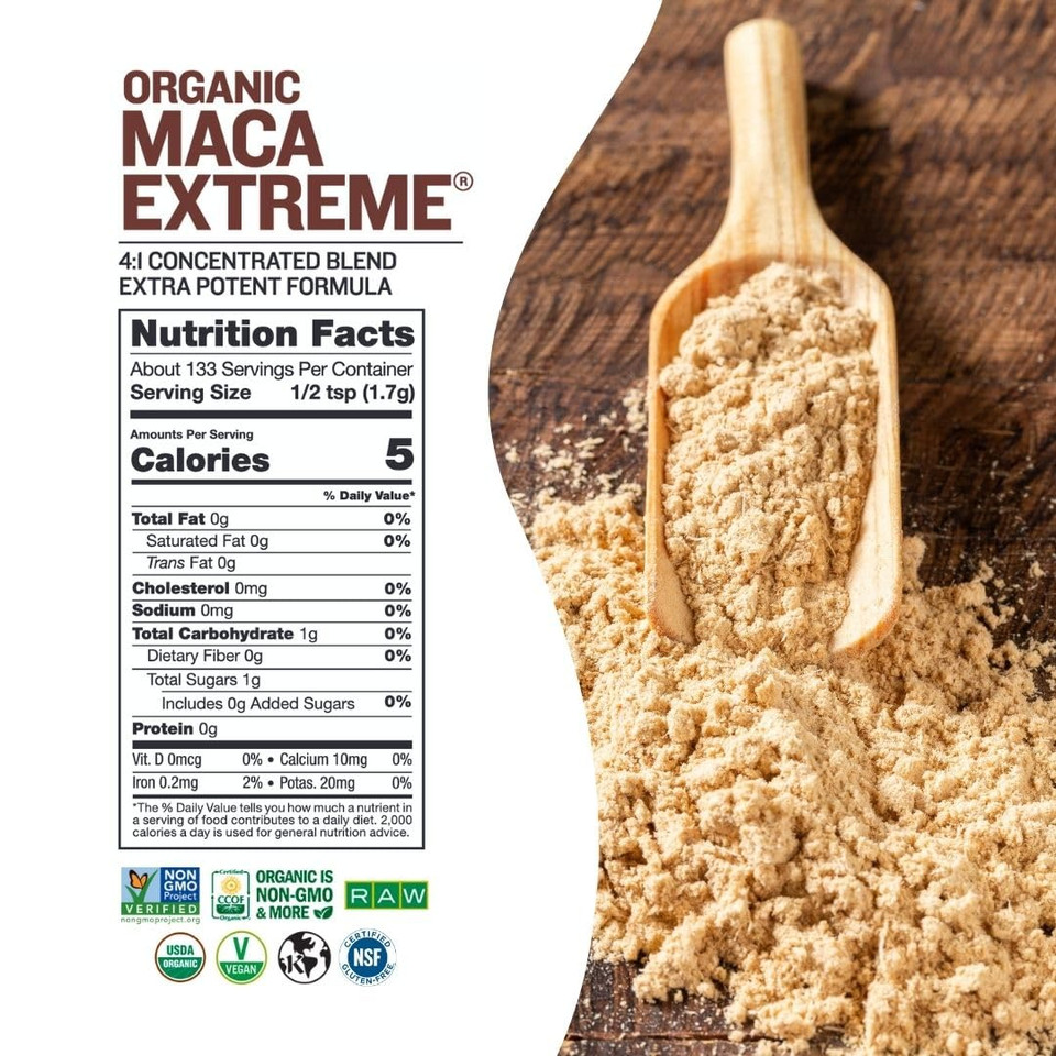 Sunfood Superfoods Maca Root Powder, Organic, Gluten Free, Raw Superfood For Energy Support & Immune Health, Use In Tea, Coffee, Matcha, Smoothie, Any Drink, Extreme Potency, 8Oz Bag, 133 Servings8 Ounce (Pack Of 1)