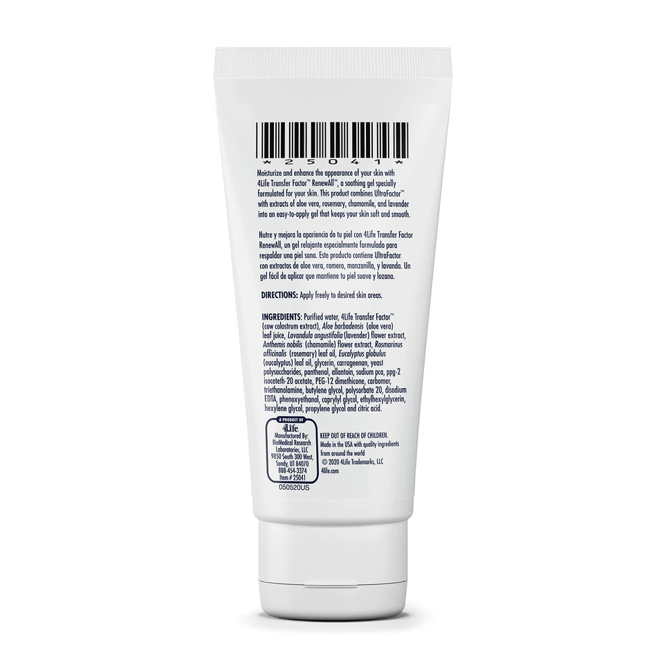 4Life Transfer Factor Renewall Gel - Topical Skin Care - Beauty And Personal Care - Supports And Soothes Skin - Gel Formula With Aloe Vera, Lavender Extract, Eucalyptus Oil, And Rosemary - 2 Ounces