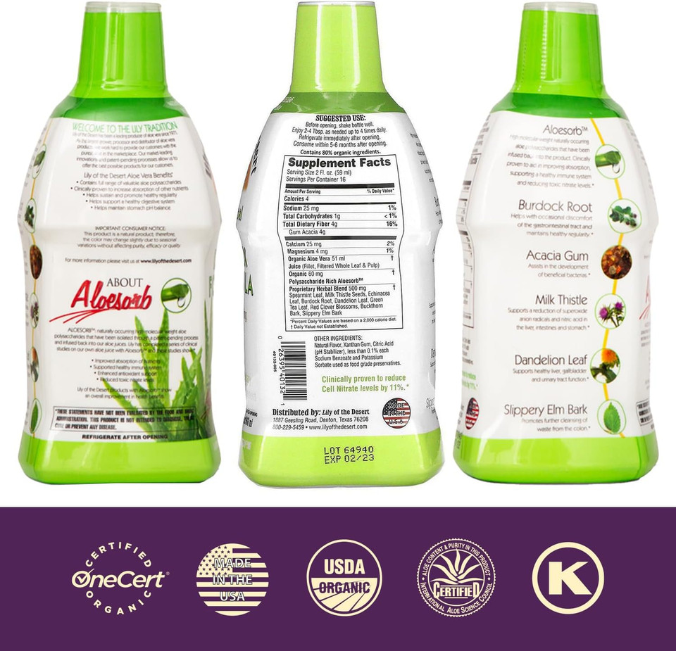 Lily Of The Desert Aloe Vera Herbal Detox Formula - Aloe Vera Juice With Milk Thistle, Slippery Elm, Burdock Root, Dandelion Root, And Echinacea For Gut Health, Liver Support, And Wellness, 32 Oz