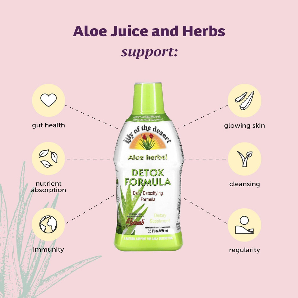 Lily Of The Desert Aloe Vera Herbal Detox Formula - Aloe Vera Juice With Milk Thistle, Slippery Elm, Burdock Root, Dandelion Root, And Echinacea For Gut Health, Liver Support, And Wellness, 32 Oz