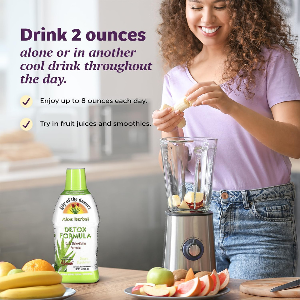 Lily Of The Desert Aloe Vera Herbal Detox Formula - Aloe Vera Juice With Milk Thistle, Slippery Elm, Burdock Root, Dandelion Root, And Echinacea For Gut Health, Liver Support, And Wellness, 32 Oz