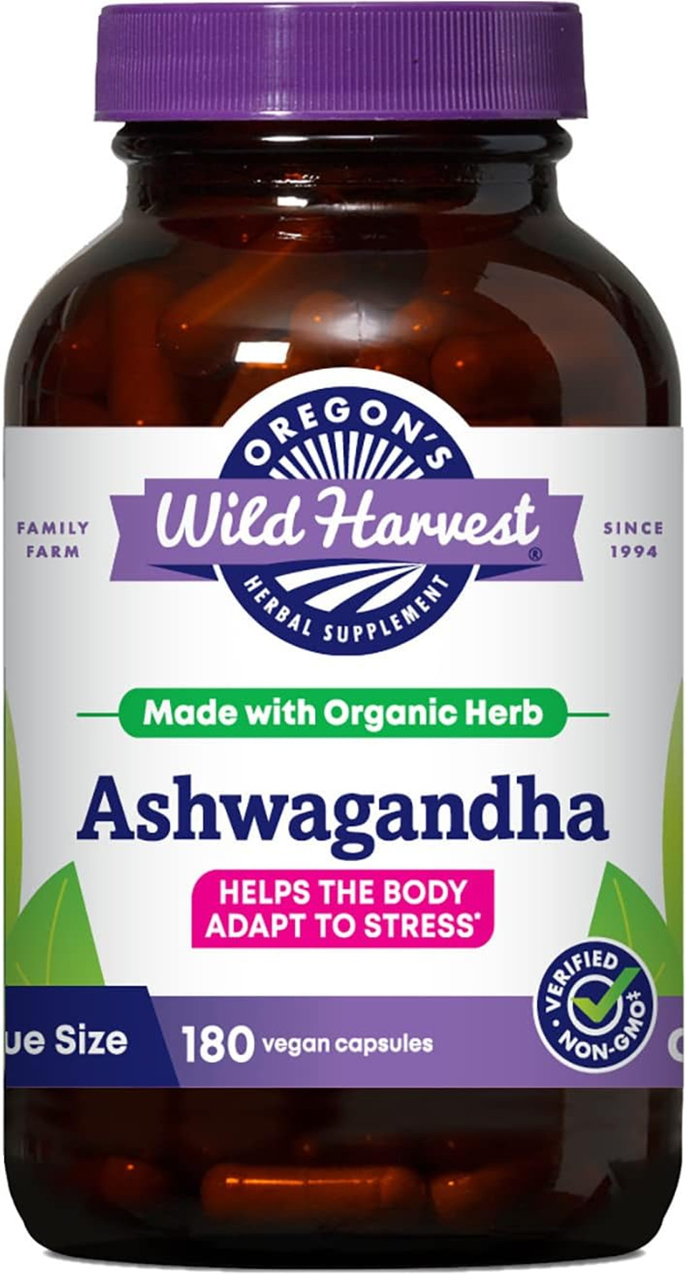 Oregon'S Wild Harvest Organic Ashwagandha Non-Gmo Herbal Supplements For Stress Relief, Immune Support, Balanced Energy Levels & Mood Support (180 Count (Pack Of 1))180 Count (Pack Of 1)