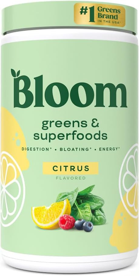 Bloom Nutrition Super Greens Powder Smoothie & Juice Mix - Probiotics For Digestive Health & Bloating Relief, Digestive Enzymes With Superfoods Spirulina & Chlorella For Gut Health (Citrus)