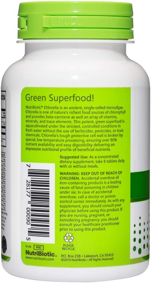 Nutribiotic- Chlorella Super Green Food 500 Mg 150 Tabs | Broken Cell Wall Nutrient-Rich Microalgae, Water Cultivated Superfood | Chlorophyll With Vitamins, Minerals & Trace Elements | Vegan & Non-Gmo