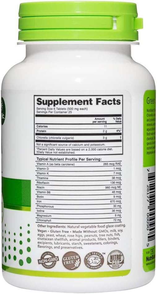 Nutribiotic- Chlorella Super Green Food 500 Mg 150 Tabs | Broken Cell Wall Nutrient-Rich Microalgae, Water Cultivated Superfood | Chlorophyll With Vitamins, Minerals & Trace Elements | Vegan & Non-Gmo