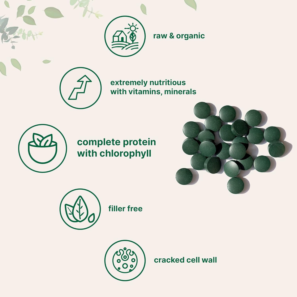 Organic Chlorella Tablets, 500Mg Per Tablet, 720 Tabs (360 Grams), 4 Months Supply, Broken Cell Wall, Rich In Vegan Protein & Vitamins, No Filler, No Additives & Non-Gmo | Pure Green Algae Superfood