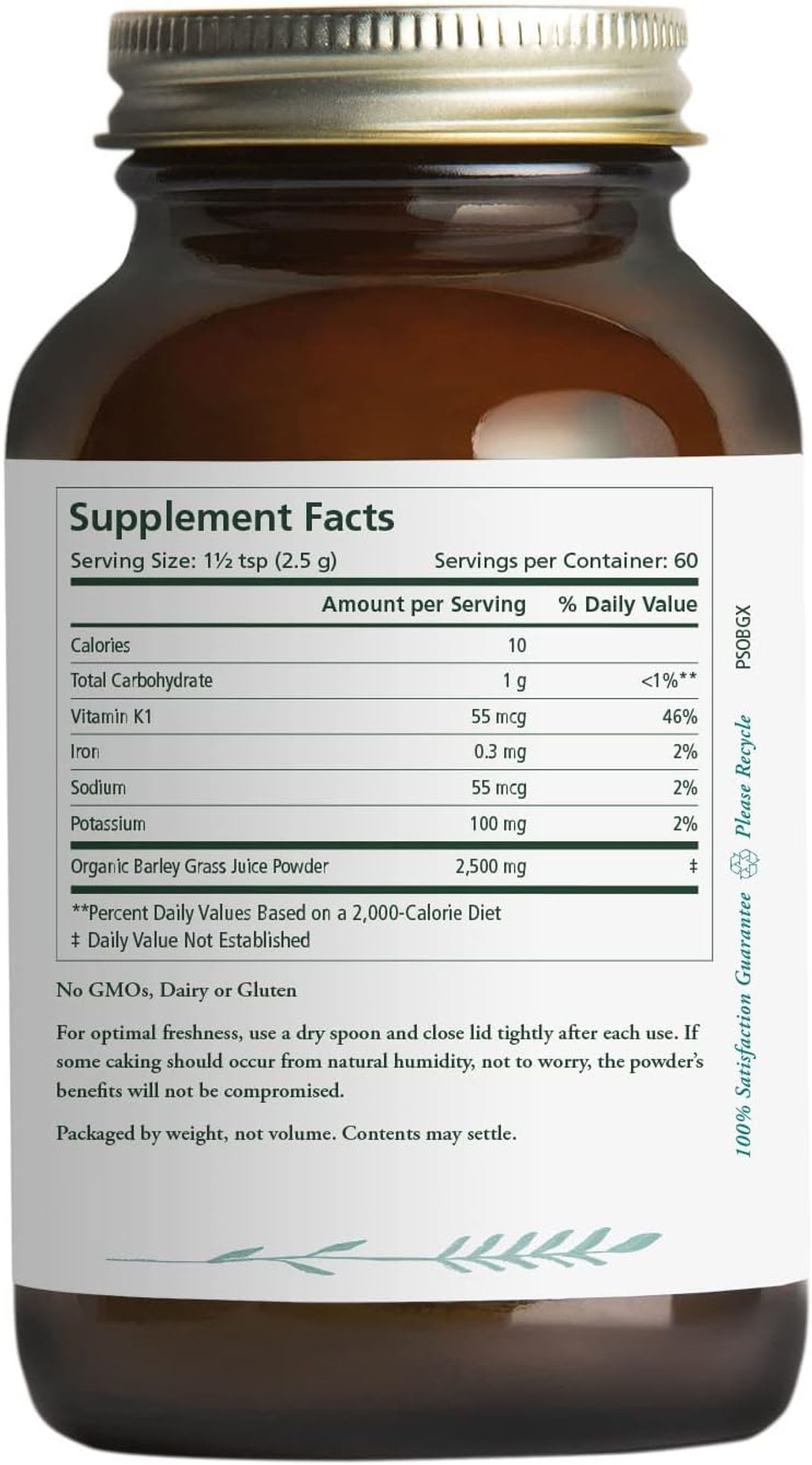 Pure Synergy Barley Grass Juice | 5.3 Oz Powder | Usda Organic | Non-Gmo | Vegan | Made And Sourced In The Usa | Cold-Juiced And Low-Temperature Dried (Pack Of 1)