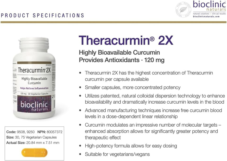 Bioclinic Naturals - Theracurmin 2X 120Mg 75 V-Caps